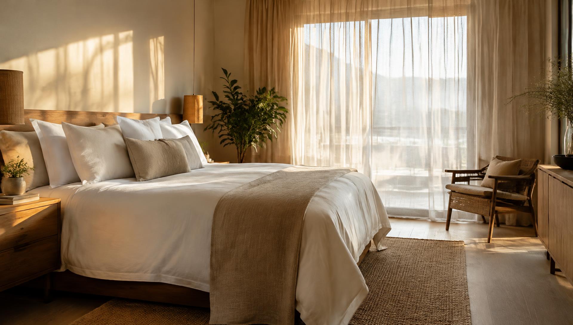 Chambre d'hôtel apaisante avec un grand lit